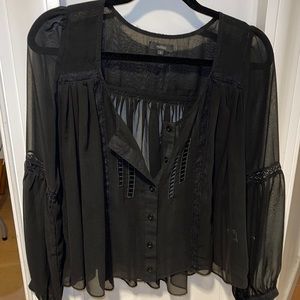 Sheer Black Flowy Blouse Size Small